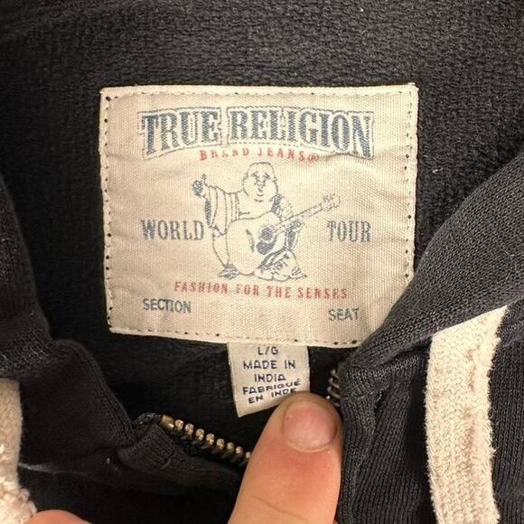Distressed True Religion Black Horshoe Graphic Full-zip Hoodie Size Large - Picture 3 of 6